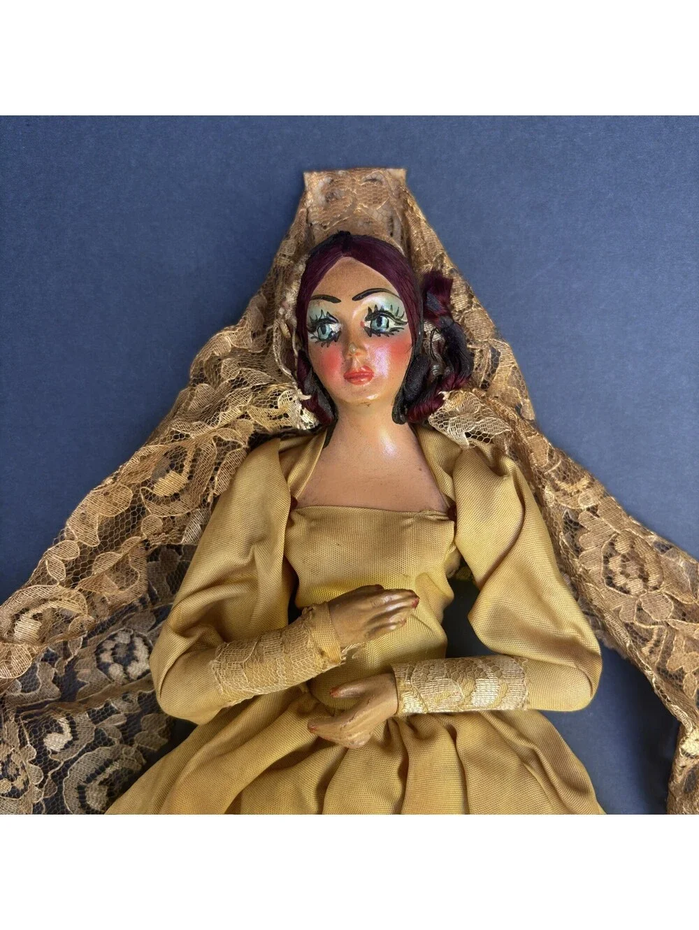 Vtg 1970s Flamenco Dancer Collectible Folk Art Doll, With Stand